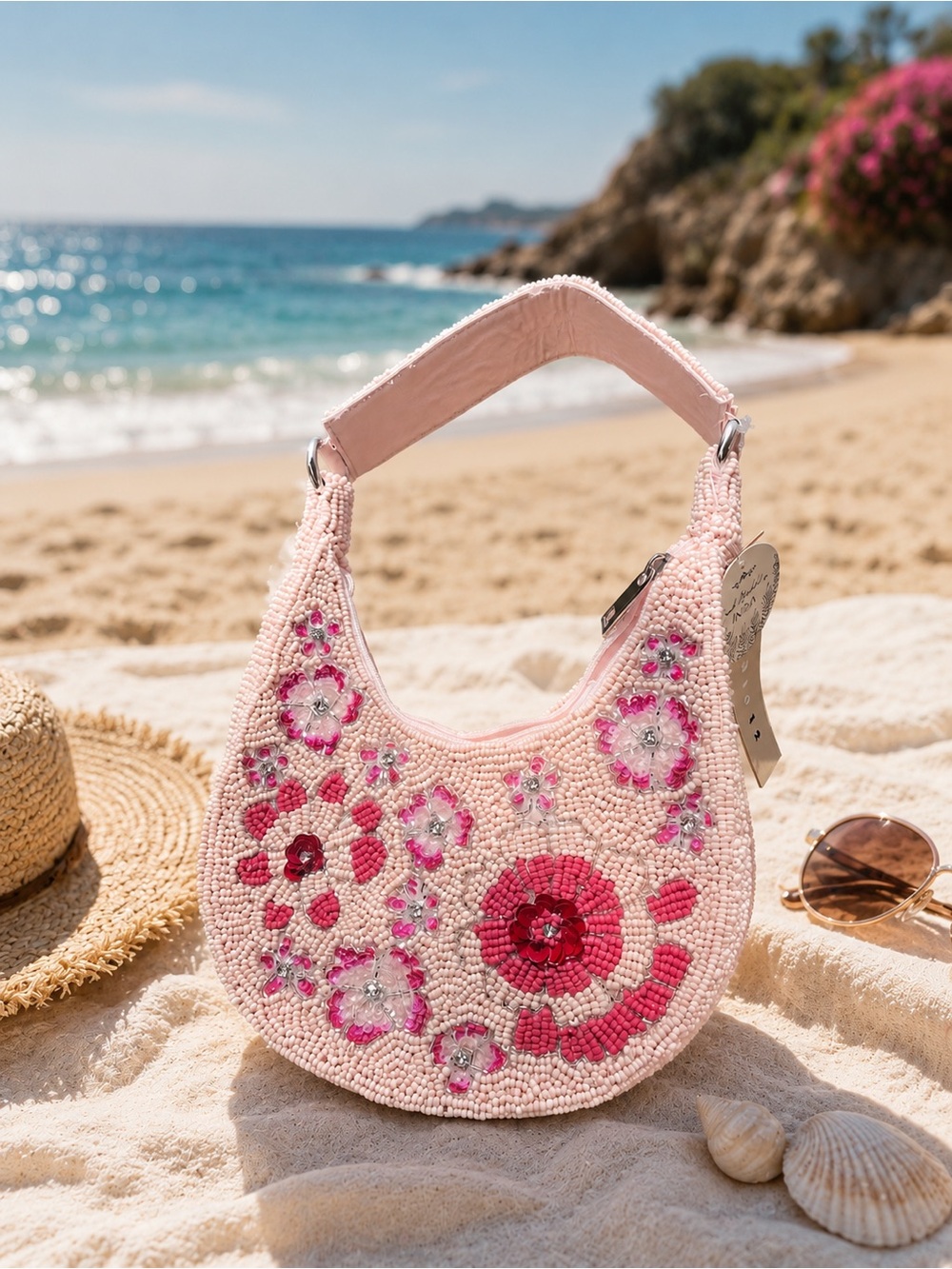 NWT Studio 12 Pink Beaded Floral Shoulder Bag 💖
